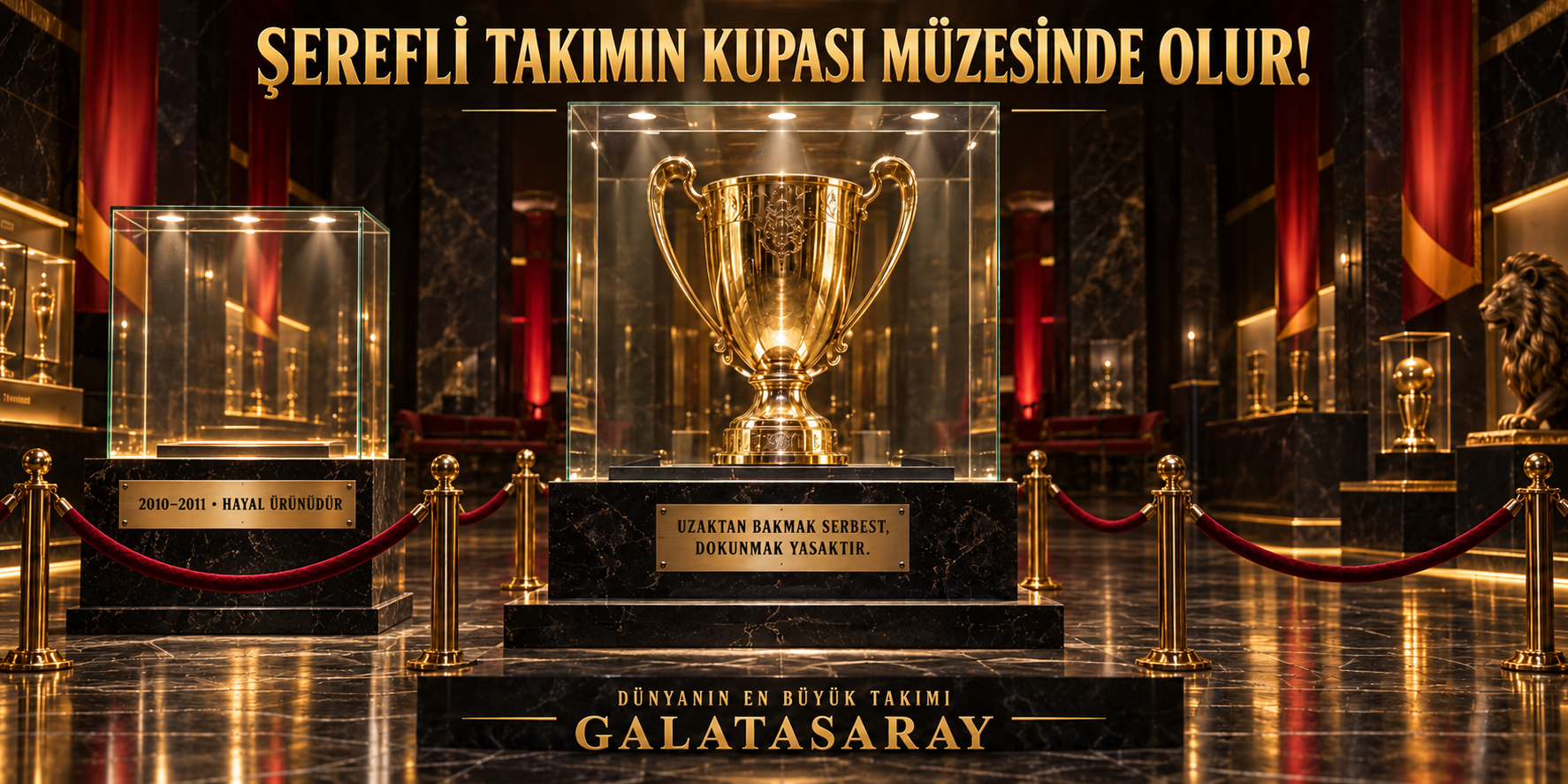 Şerefli takımın kupası müzesinde olur; kupa ve çevresinde hamsiler